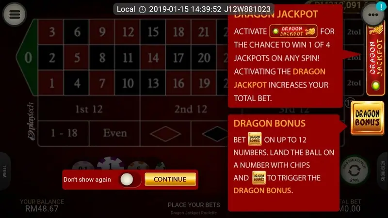 Dragon Jackpot Roulette table and European wheel on LPE88