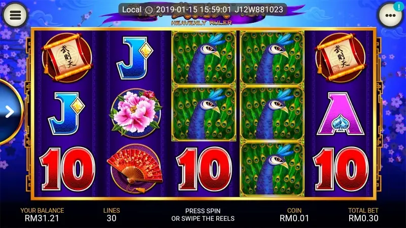 Heavenly Ruler paytable showing picture and card symbol values