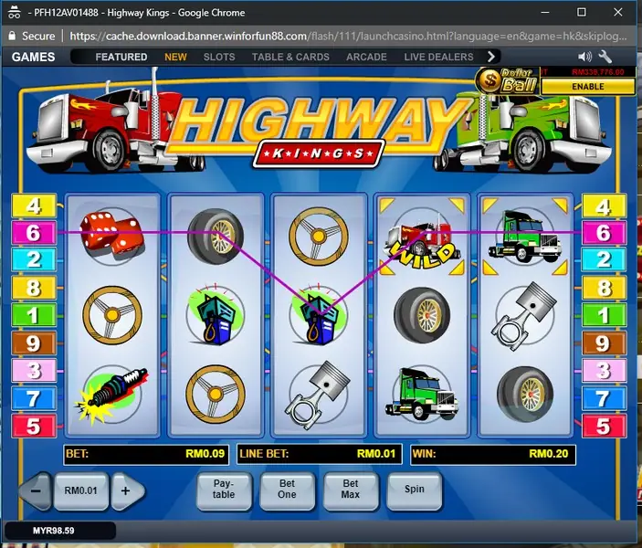 Highway Kings reels on LPE88 with the red truck symbol on a payline