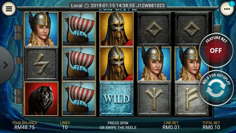 Ice Cave paytable listing rune and Viking god symbol values