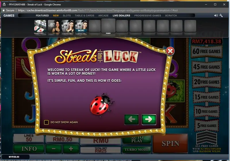 Streak of Luck slot on LPE88 with dice and card symbols