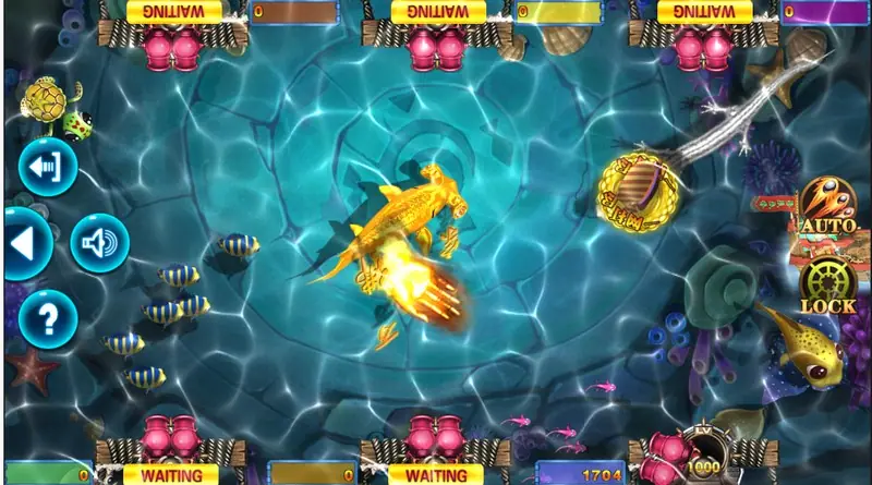 Players firing at large fish in 10000 Da Shen Nao Hai