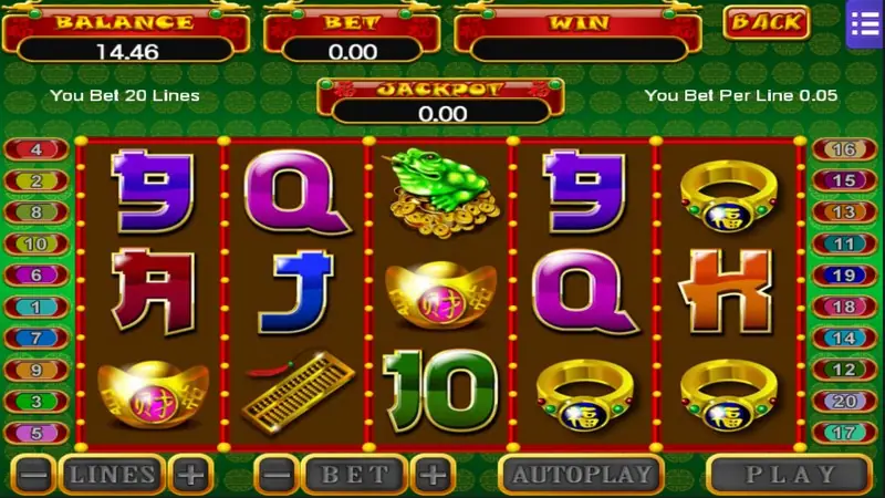 5 Fortune slot reels and control bar in the Mega888 app