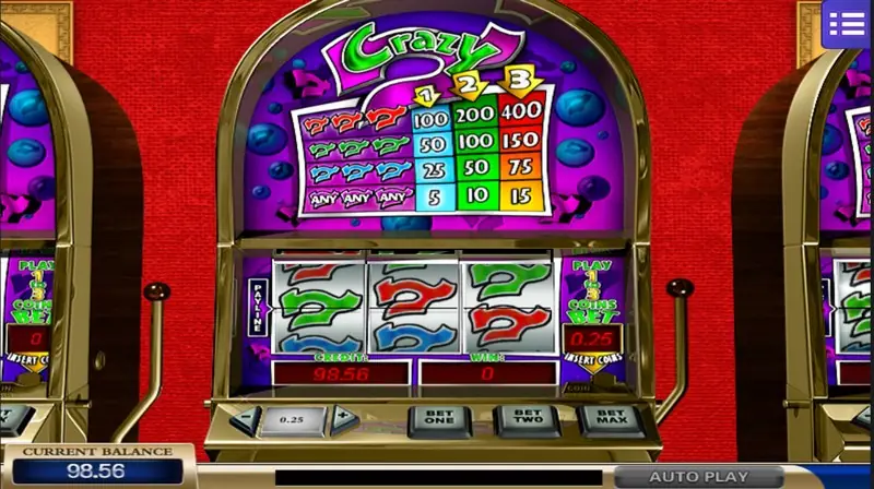 7 Crazy paytable with the 133x, 50x, 25x and 5x payouts