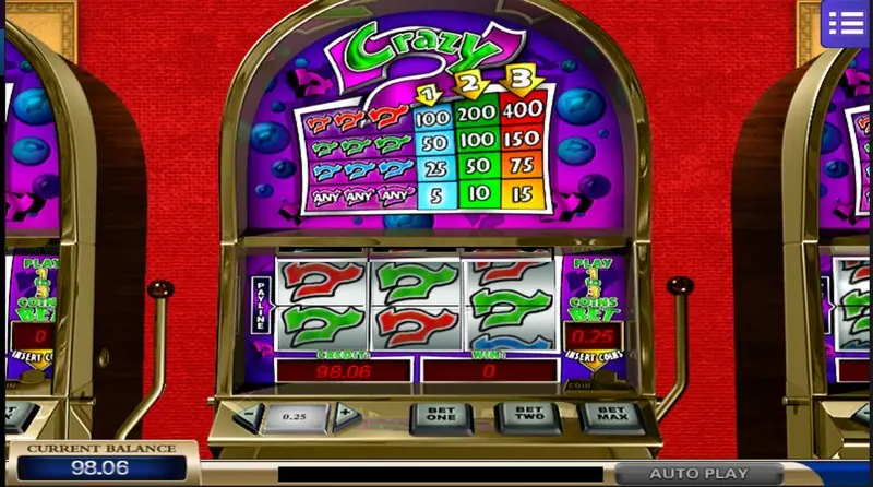 Three matching sevens on a winning line in 7 Crazy