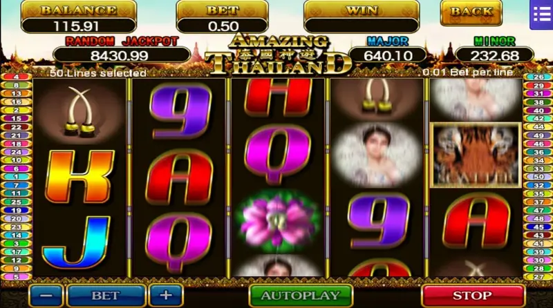 Amazing Thailand reels showing the 5 by 3 symbol grid