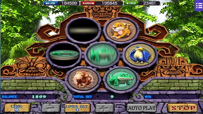 Amazon Jungle reels with the payline selector at the bottom of the screen