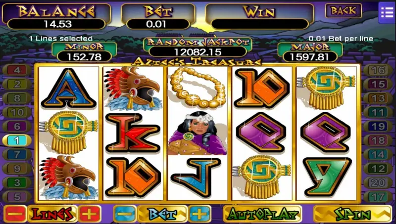 Aztec paytable screen showing the wild symbol