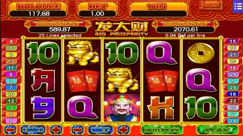 Big Prosperity slot reels resting on a bed of gold lucky coins