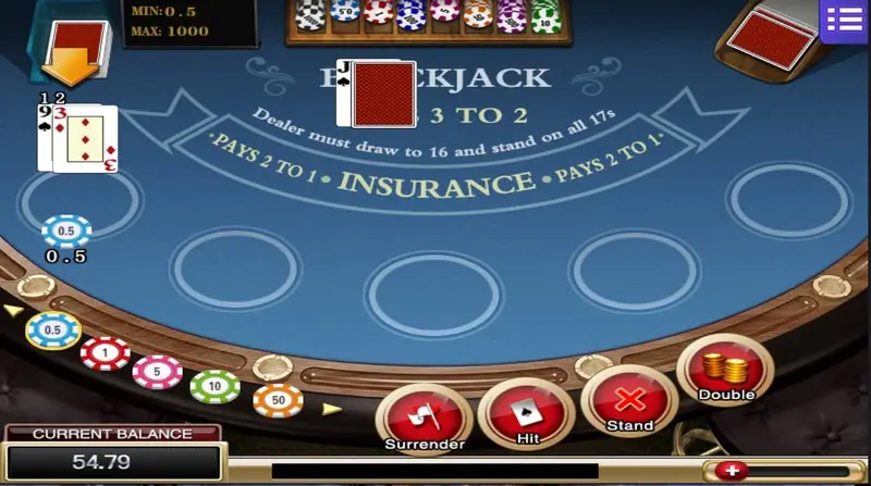 Black Jack betting area with chip values along the bottom