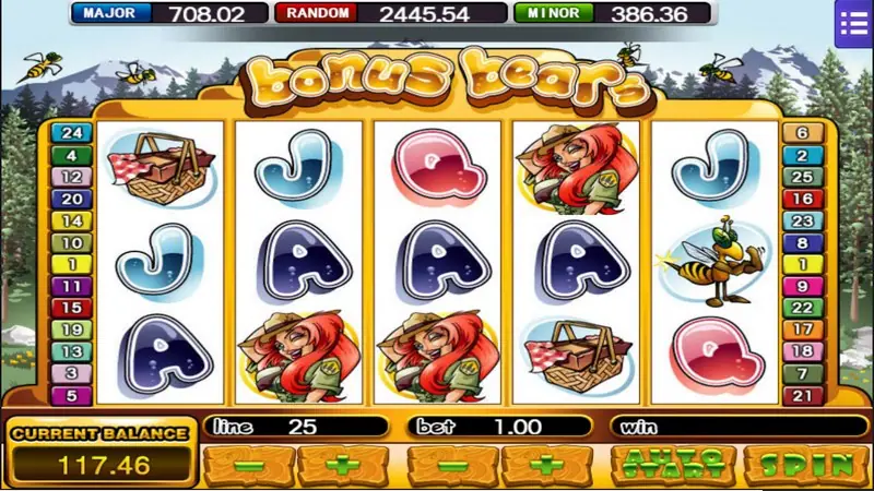 Bonus Bears slot with cartoon bears beside the reels