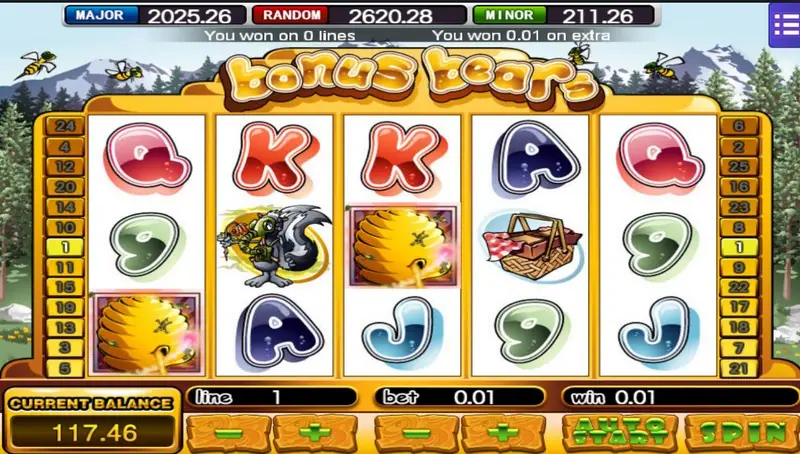 Bonus Bears reels during a base game spin