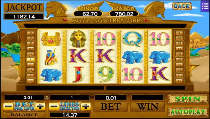Tutankhamun wild doubling a line win in Boy King's Treasure
