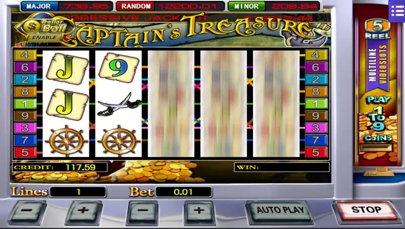 Captain's Treasure reels with the pirate captain symbols
