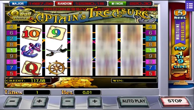 Captain's Treasure paytable with scatter multipliers