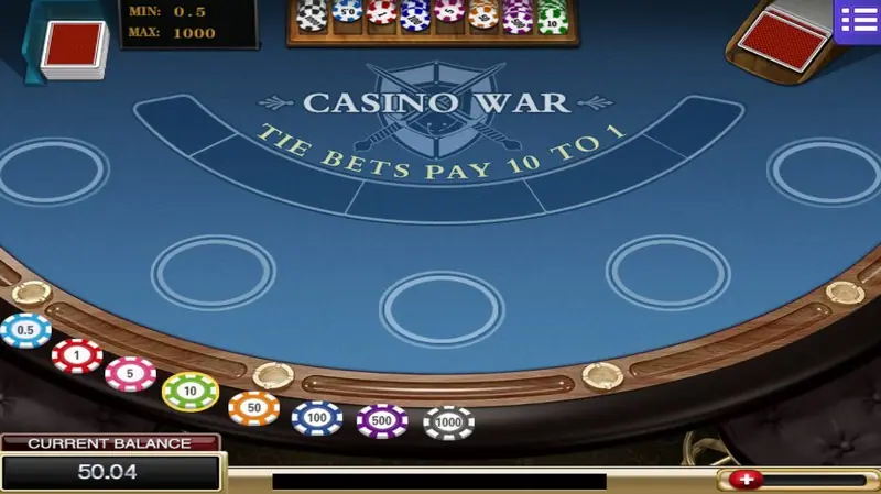 Casino War table with the player card and dealer card face up