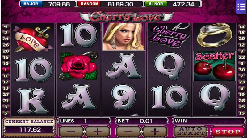 Cherry Love spin in progress on a mobile screen