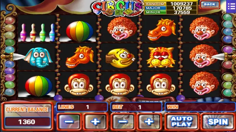 Circus free spins round with the clown symbol