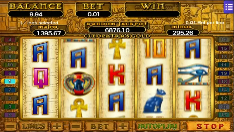 Cleopatra's Gold reels with the ankh and pyramid symbols