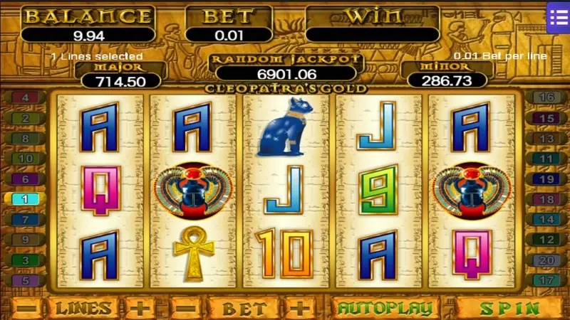 Cleopatra's Gold paytable showing the Cleopatra payout