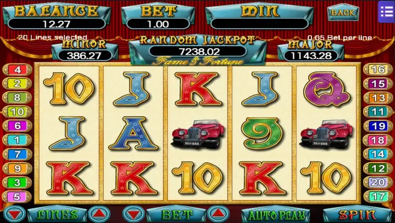 Fame & Fortune slot reels with gold Fame and Fortune symbols