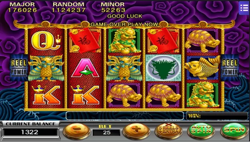 Five Dragons win connecting across reels in different rows