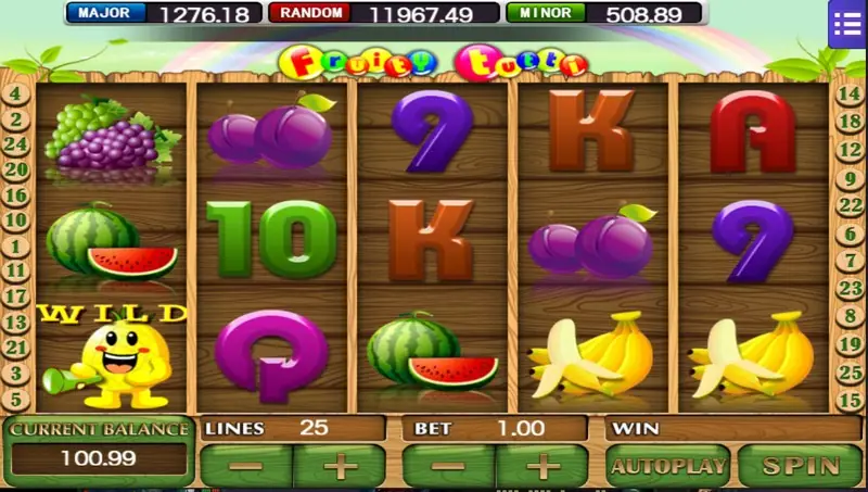 Fruity Tutti slot reels with oranges, ice cubes and mint leaves