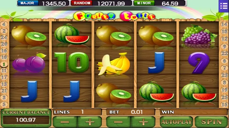 Fruity Tutti paytable screen with all symbol values