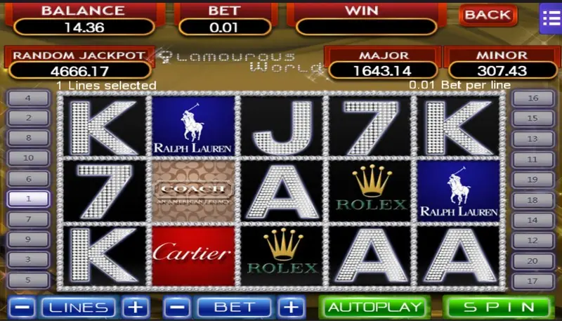 Glamorous World diamond ring symbols landing on a payline