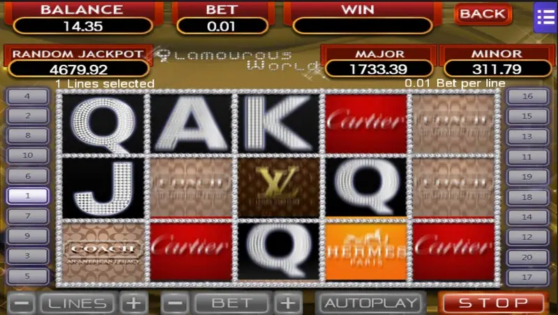Glamorous World bet controls on the Mega888 app