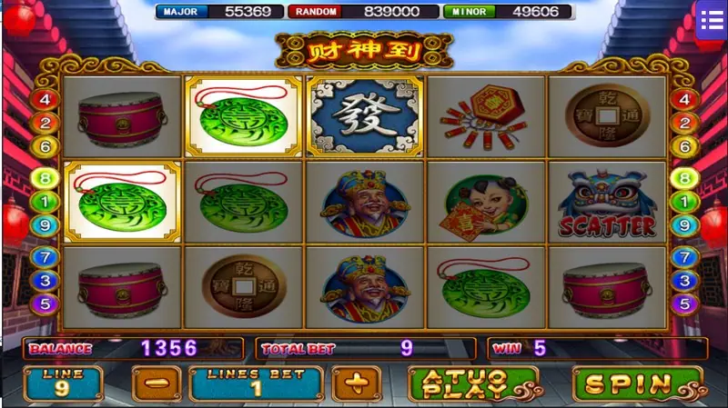 Free spin round of God of Wealth with extra wild symbols