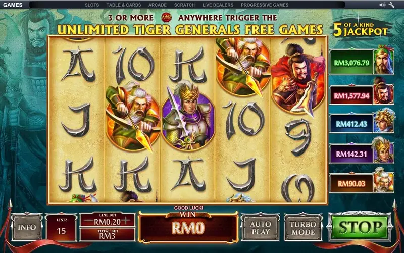 5 Tiger General bet selector showing the five stake options