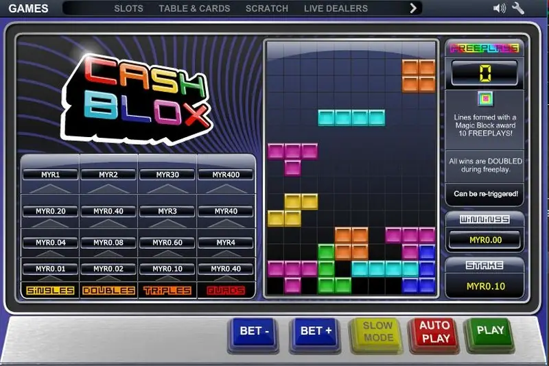 Cash Blox line of blocks clearing from the grid