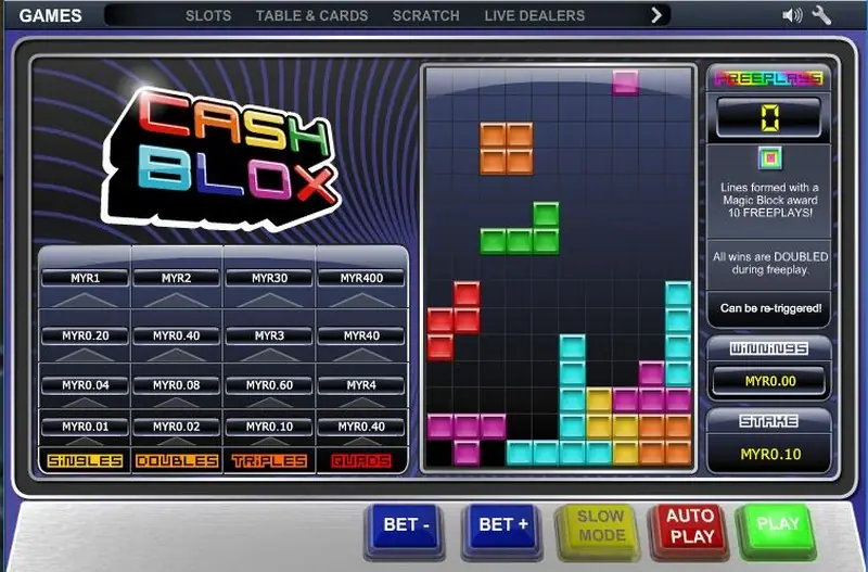 Cash Blox payout meter listing wins for each number of lines