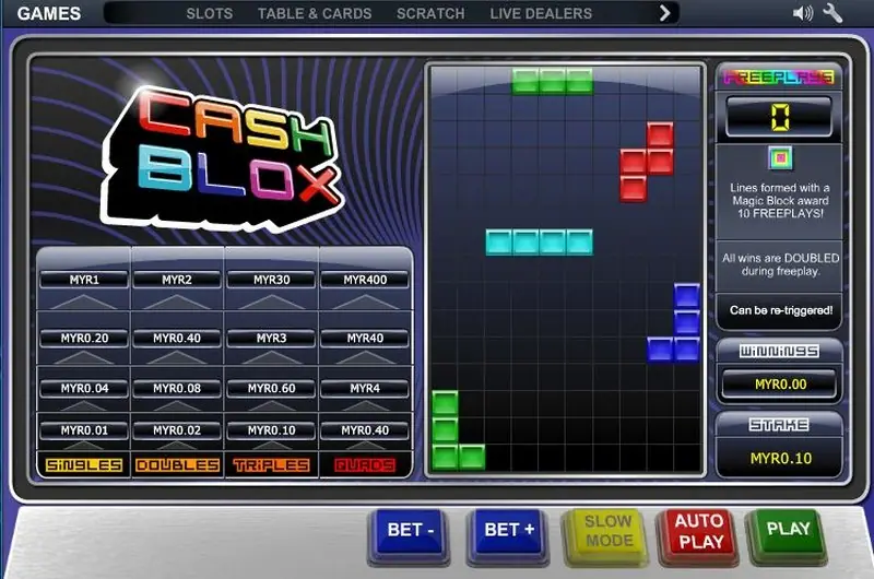 Cash Blox bet control set to a low stake
