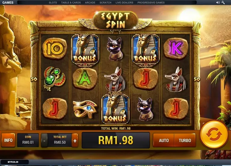 Egypt Spin win on the reels with the payout amount shown