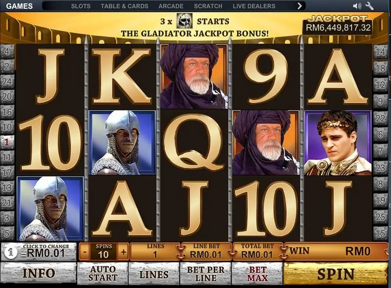 Gladiator Jackpot win screen with gladiator character symbols