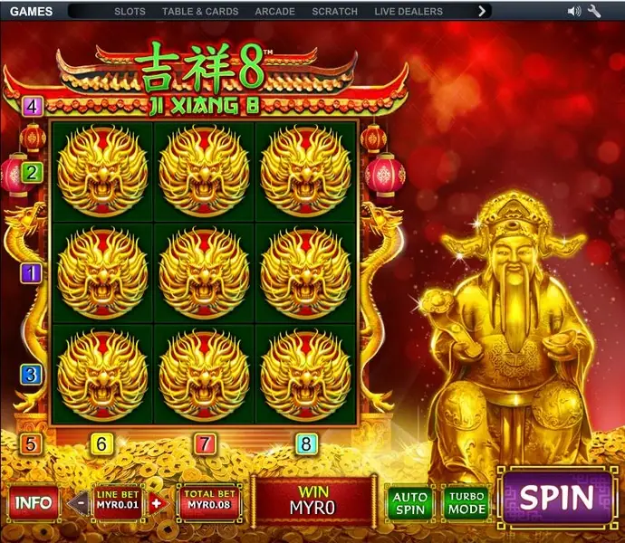 Ji Xiang 8 slot with a large gold 8 above a three by three grid