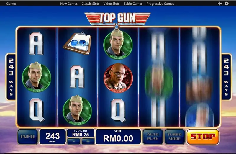 Top Gun base game reels with the fighter jet symbols