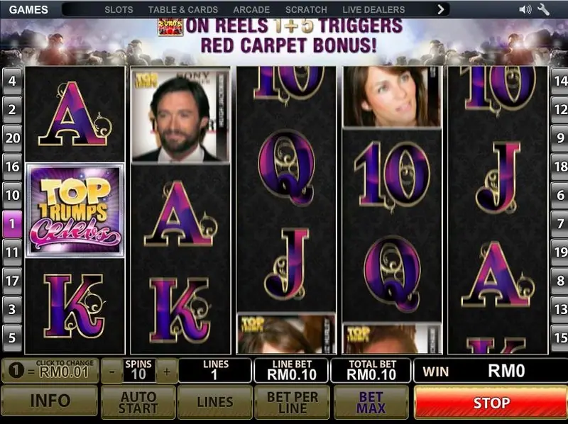 Top Trumps Celebs reels showing celebrity photo symbols