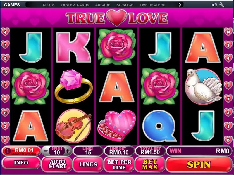 True Love slot reels with a romance theme