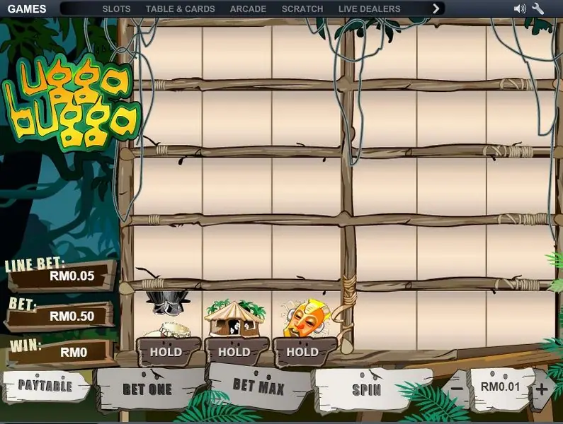 Ugga Bugga paytable showing the top prize of 5,000 coins