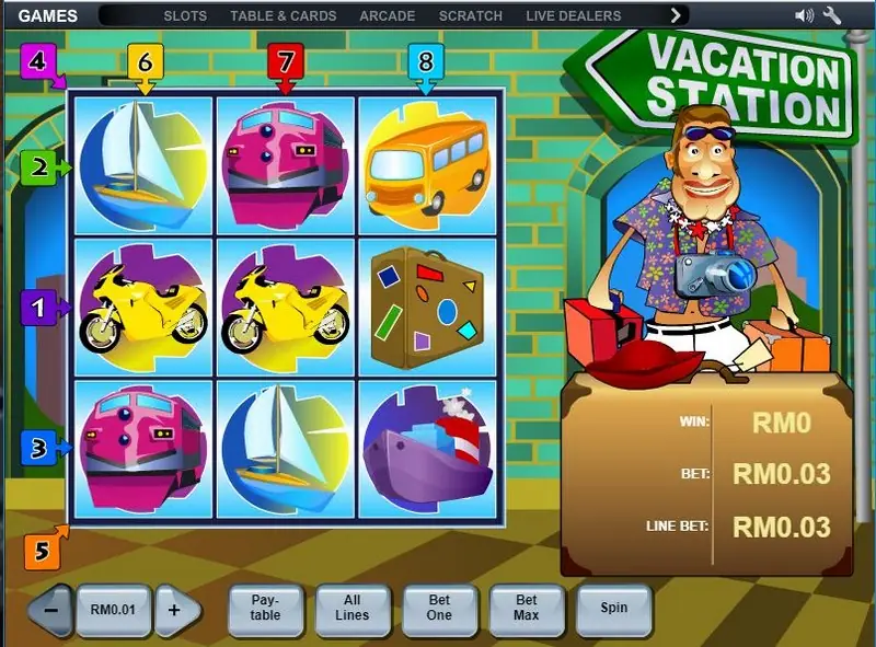 Aeroplane and boat symbols on the Vacation Station reels