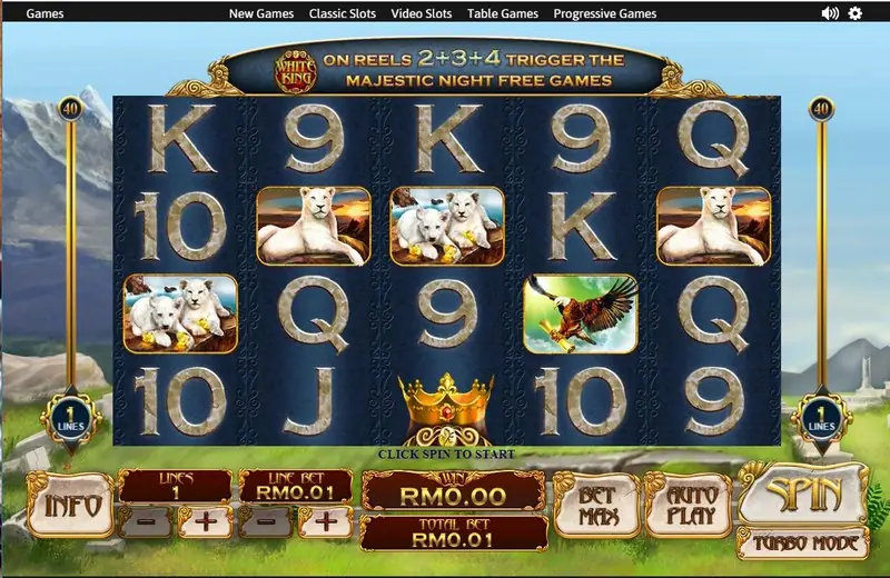 White King paytable screen with the symbol values