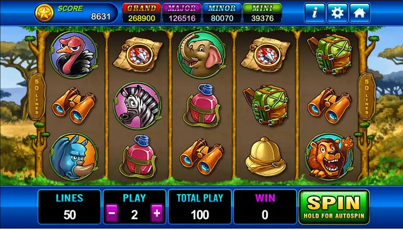 African Wildlife slot reels with safari animals on the savannah