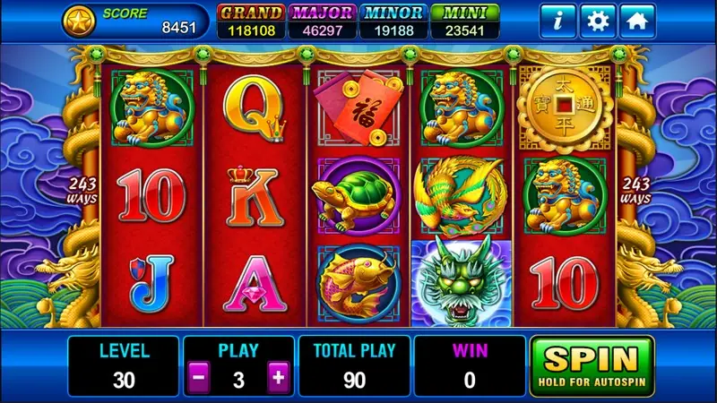 Dragon Legend slot with a golden koi and lotus pond