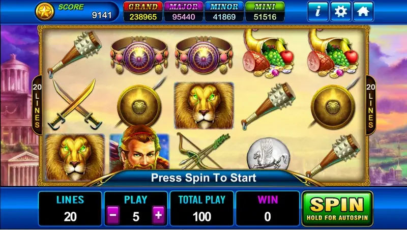 Hercules slot with the Greek hero standing beside the reels