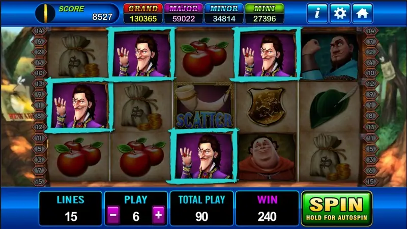 Robin Hood reels on Play8oy showing the wild and free game symbols