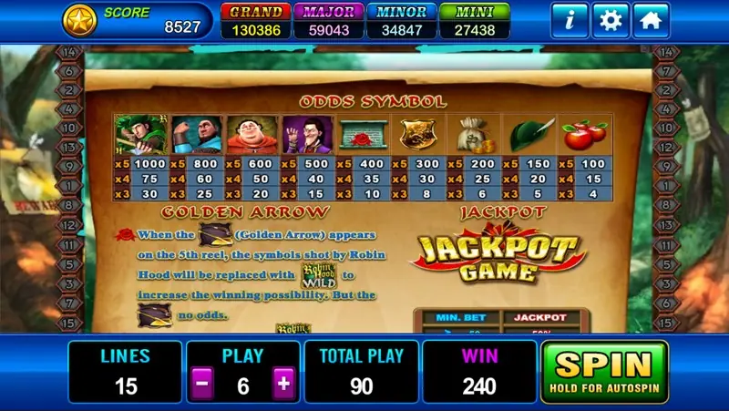 Robin Hood free games with shields above reels two to five