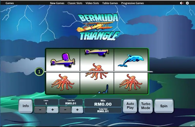 Bermuda Triangle three-reel slot on Rollex11 with planes and sharks